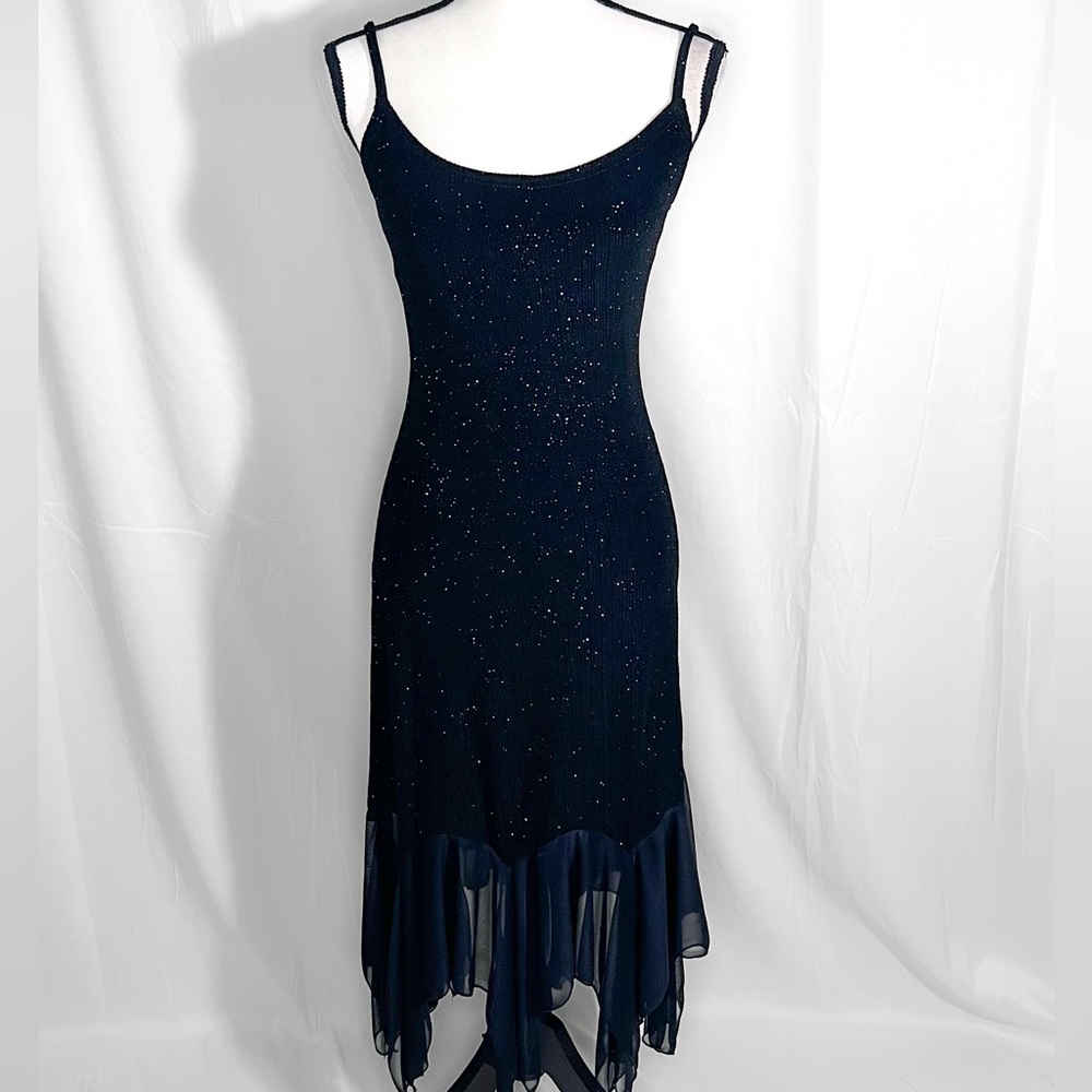 Onyx Night Black Sparkly Spaghetti Strap MIDI Cocktail Dress Size 10